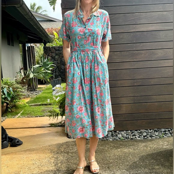Indian Floral Block Print Dress | Sz OS - Picture 2 of 5